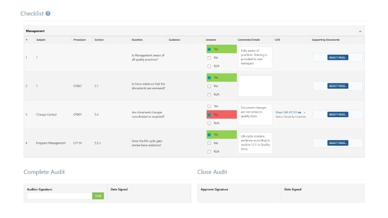Image of Net-Inspect quality audit workflow software, built in audit checklist tool example audit